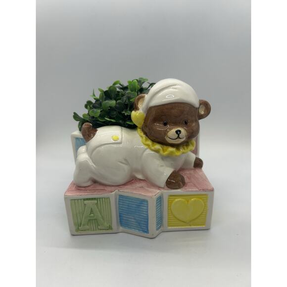 Vintage 60s Napco Anthropomorphic Bear Ceramic Baby Nursery Planter Baby Shower - Picture 1 of 13